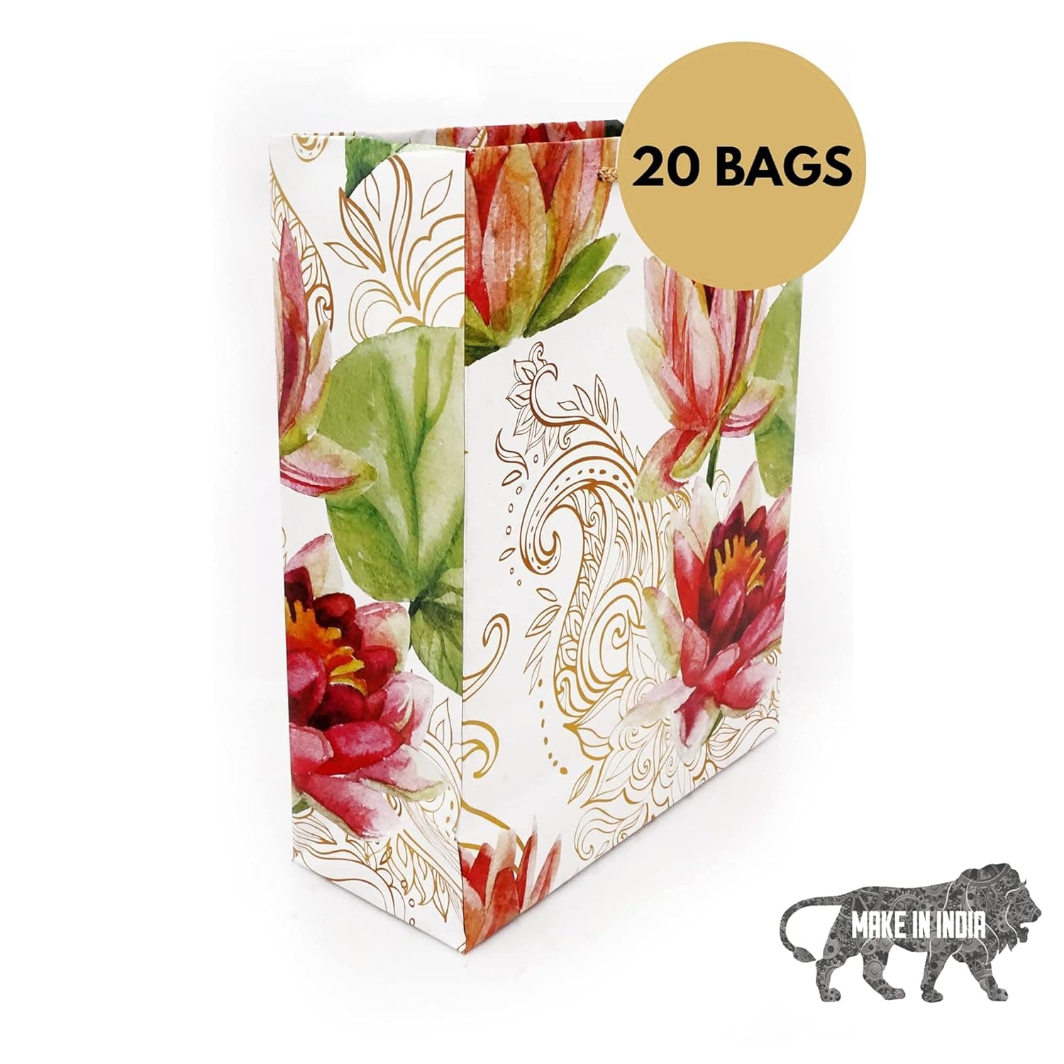 Golden Rose Flower Return Carry Bags For Weddings, Birthday, Holiday Presents (28x20x7.5 Cm)