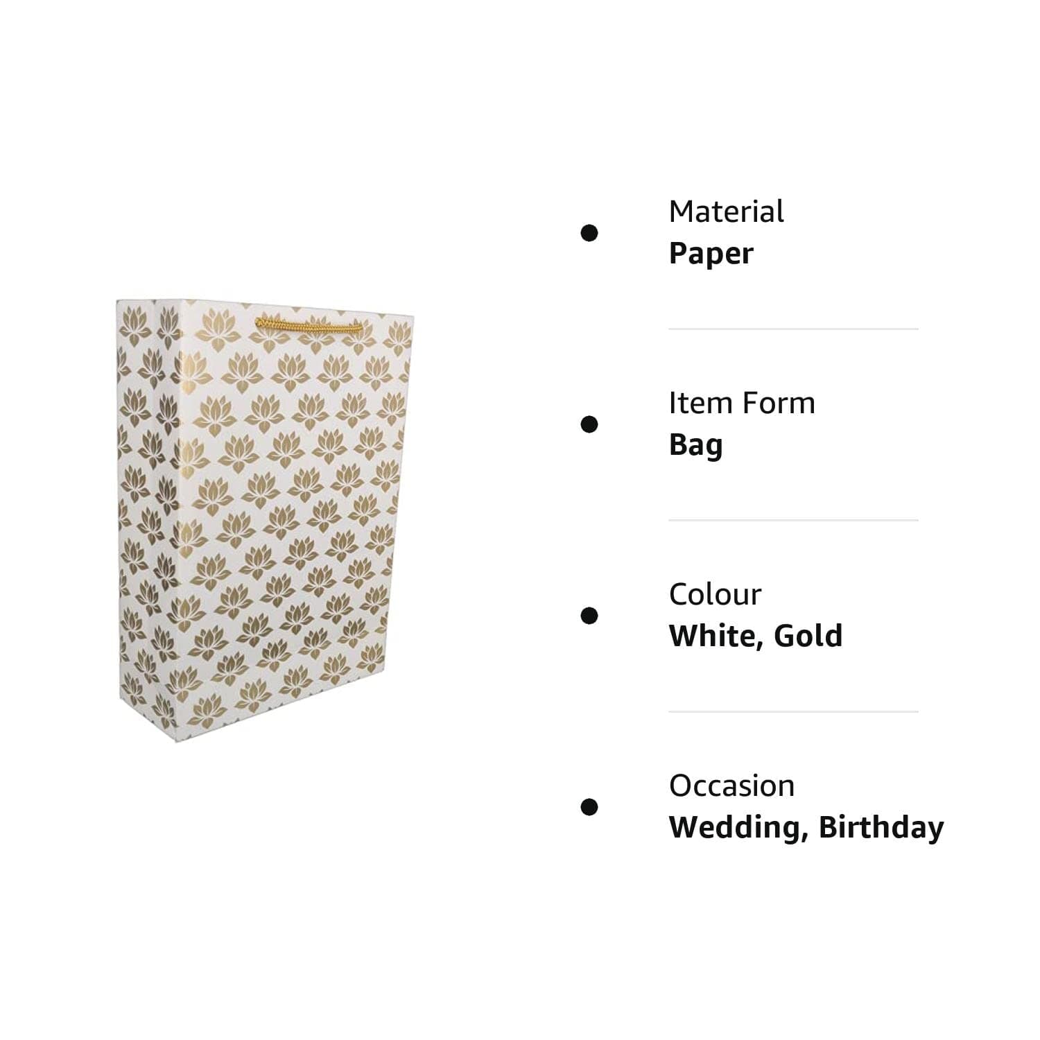 Golden Lotus Design Paper Gift Bags For Gifting, Weddings, Birthday, Holiday Presents (20.32x7.62x27.94 Cm)