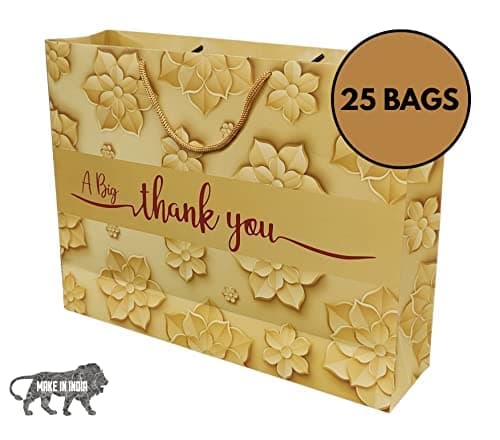 Multicolor A Big Thank You Golden Design Printed Gift Bags For Gifting | Weddings | Birthday | Holiday Presents (12x16x4 Inch)
