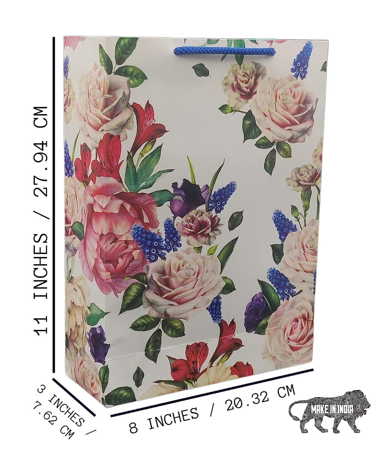 Multicolor Deluxe Rose Flower Paper Carry Bags (28x20x7.5 Cm)