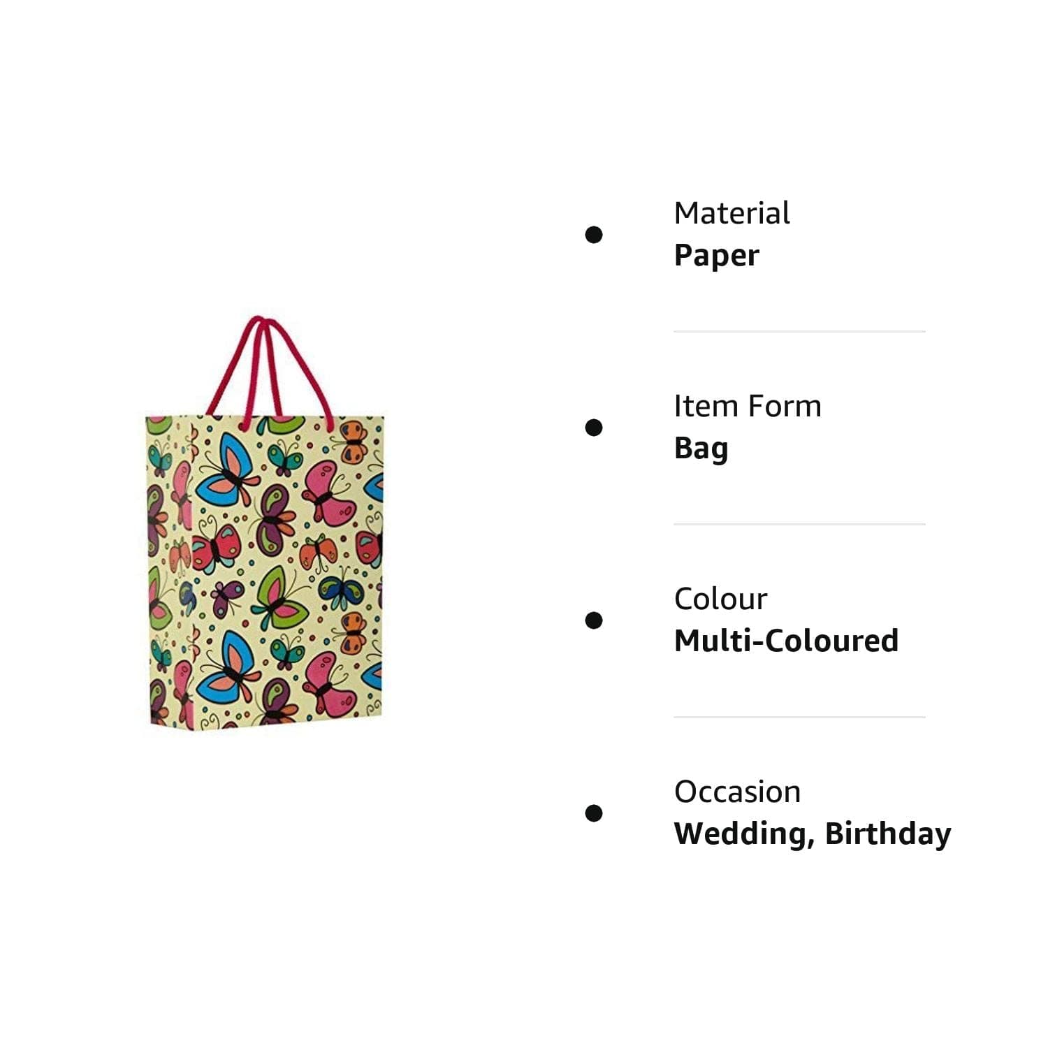 Multicolor Butterfly Design Gift Bags For Gifting, Weddings, Birthday, Holiday Presents (28x20x7.5 Cm)