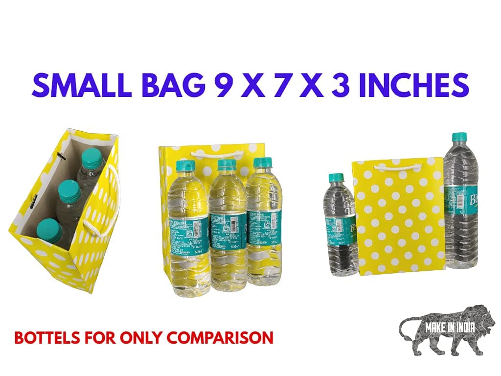 Yellow Dotted Paper Gift Bags For Baby Shower Return Gift, Small Presents (17.78x7.62x22.86 Cm)