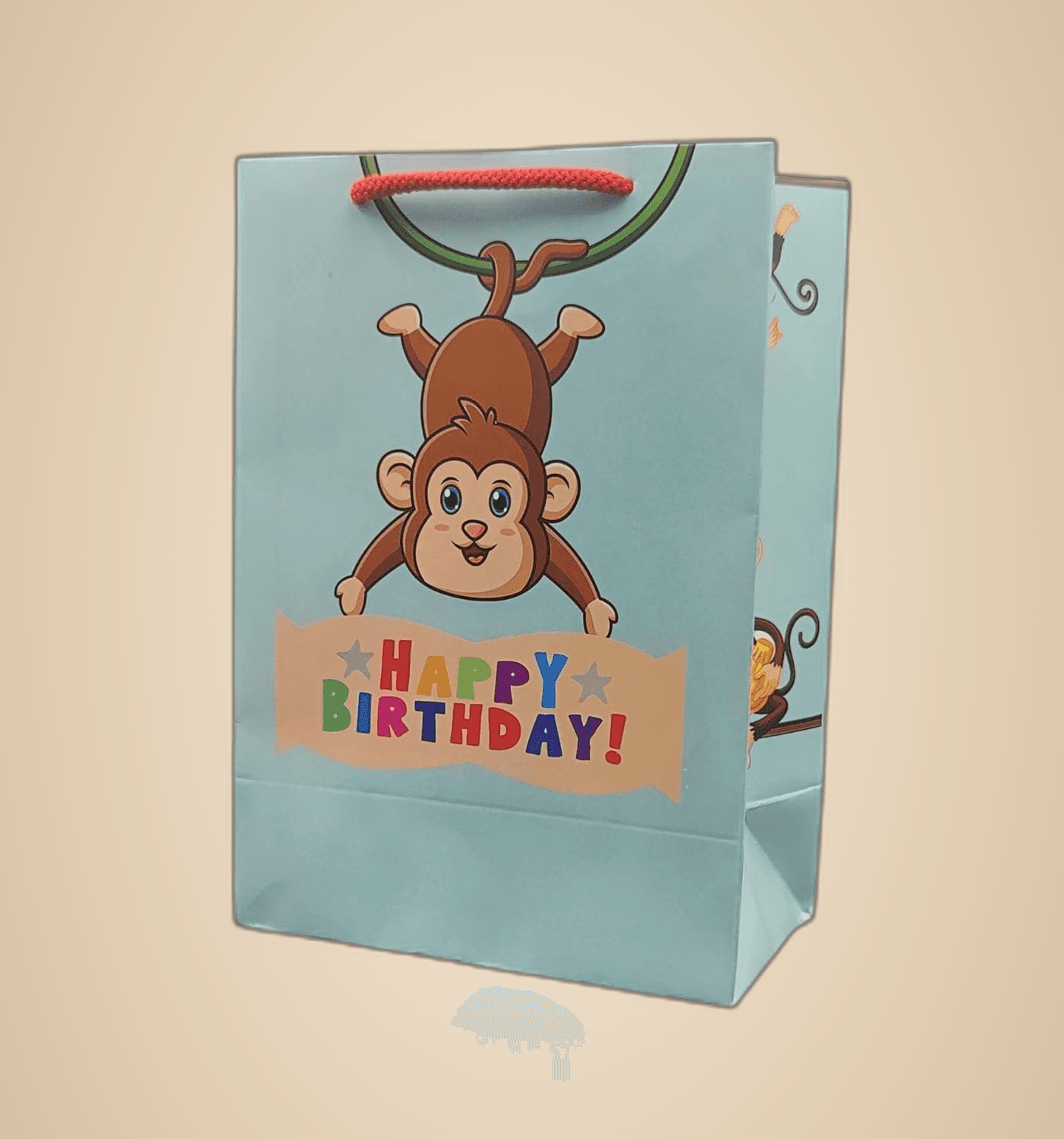 Multicolor Monkey Theme Birthday Bag Gift Bags For Gifting | Weddings | Birthday | Holiday Presents (10x7x4 Inch)