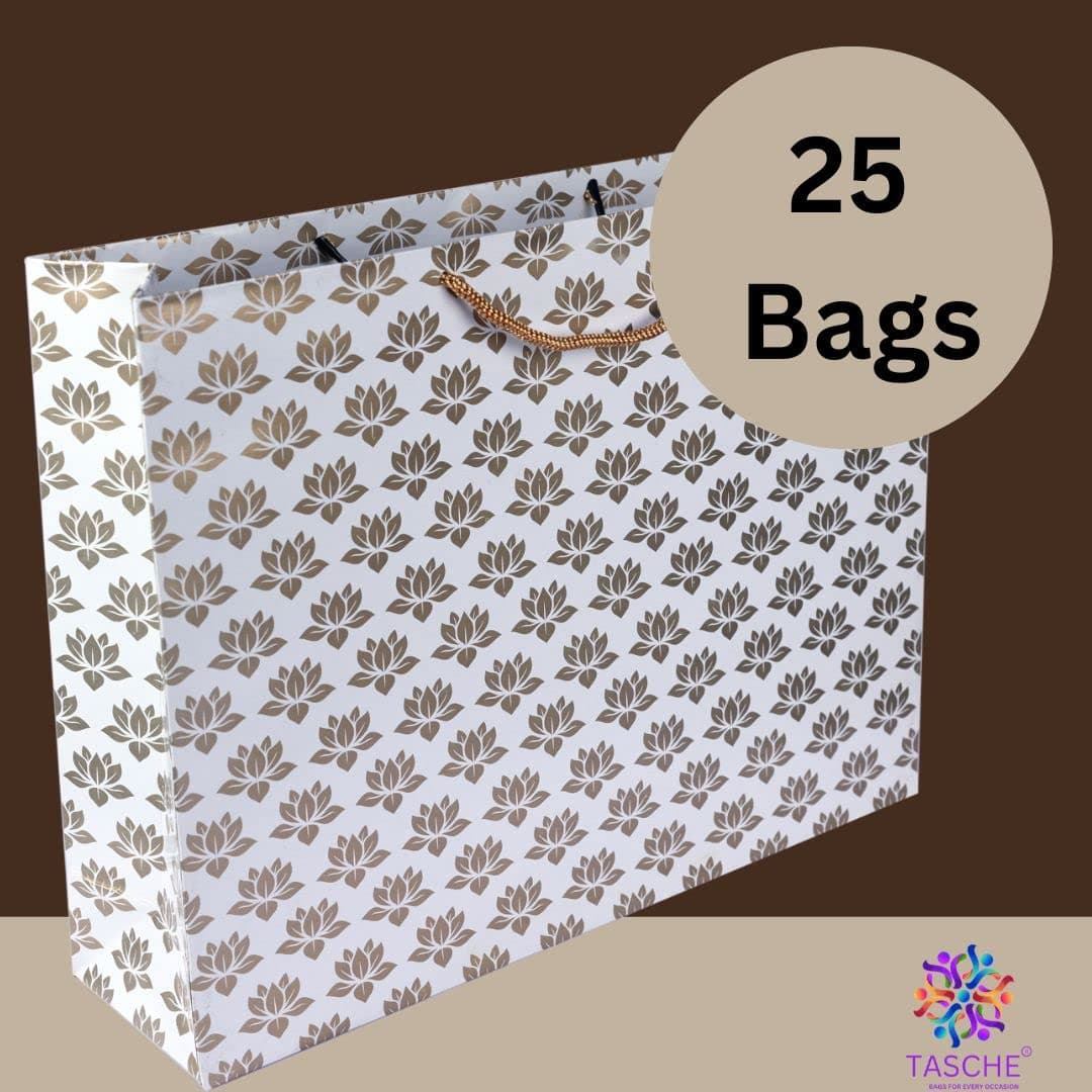 Golden Lotus Printed Gift Bags For Gifting | Weddings | Birthday | Holiday Presents (12x4x15.50 Inch)