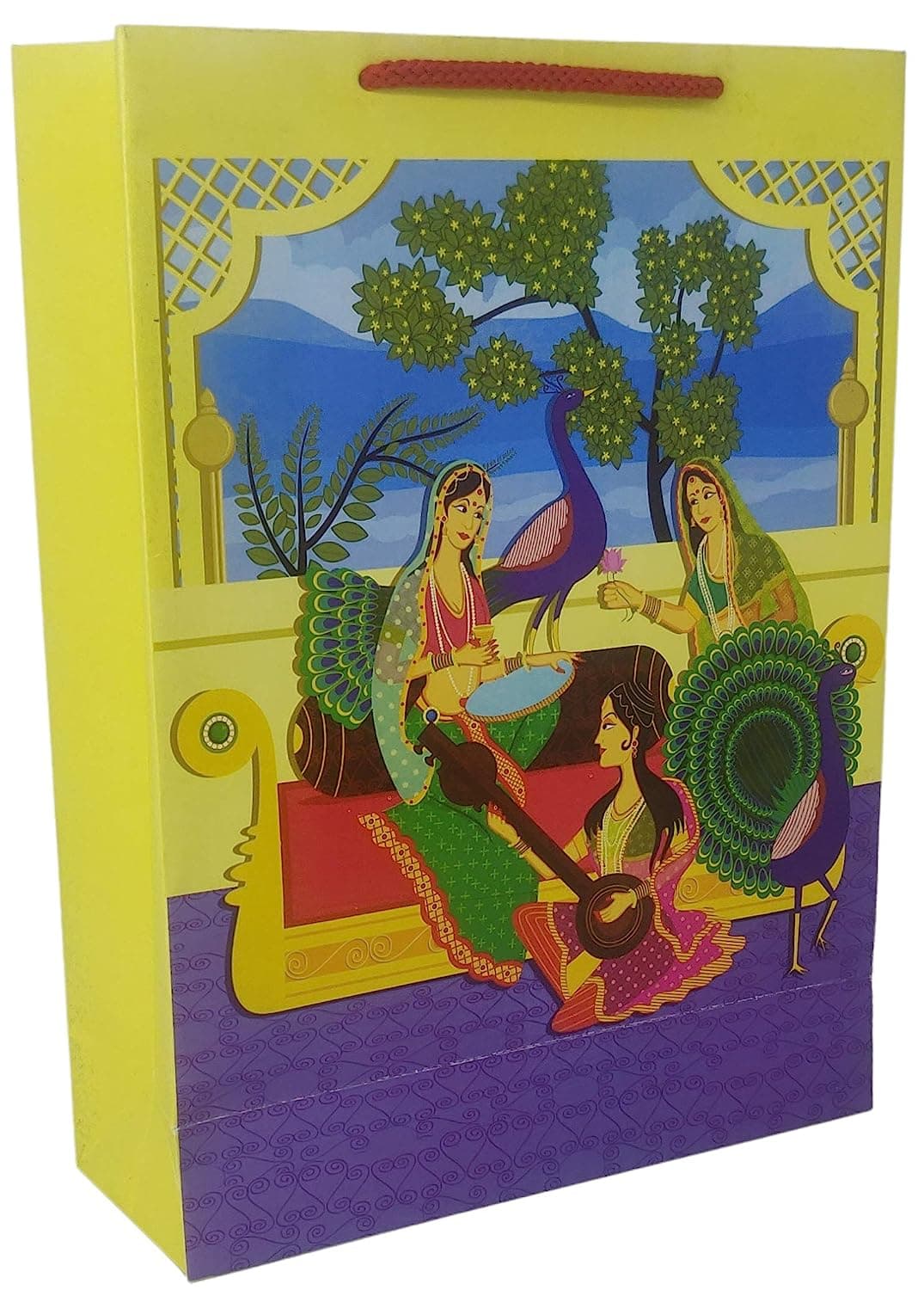 Multicolor Tambura Design Gift Bag For Gifting, Weddings, Birthday, Holiday Presents (28x20x7.5 Cm)
