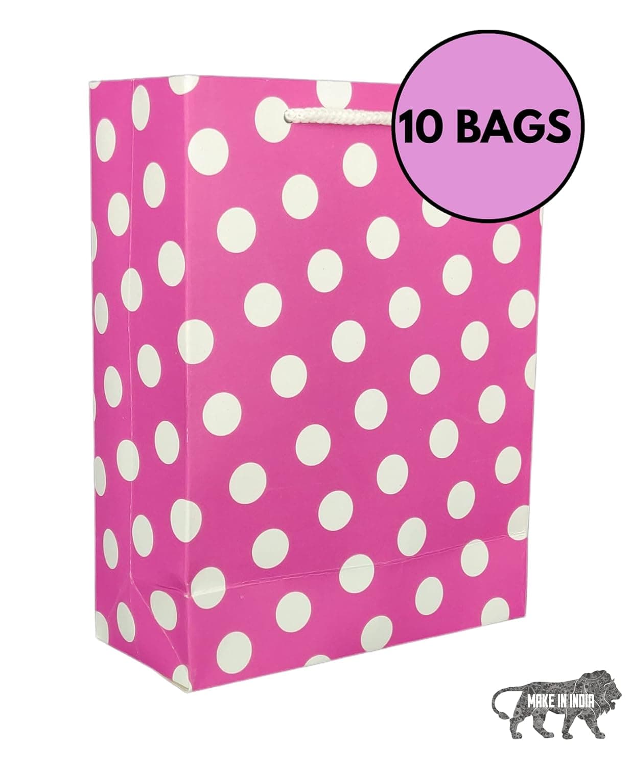 Pink Dotted Paper Gift Bags For Baby Shower Return Gift, Small Presents (17.78x7.62x22.86 Cm)