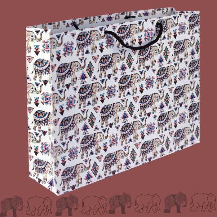 Multicolor Elephant Design Gift Bags For Gifting, Weddings, Birthday, Holiday Presents (40.64x10.16x30.48 Cm)