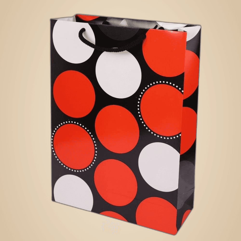 Black & Red Dotted Gift Bags For Gifting, Weddings, Birthday,Holiday Presents (28x20x7.5 Cm)