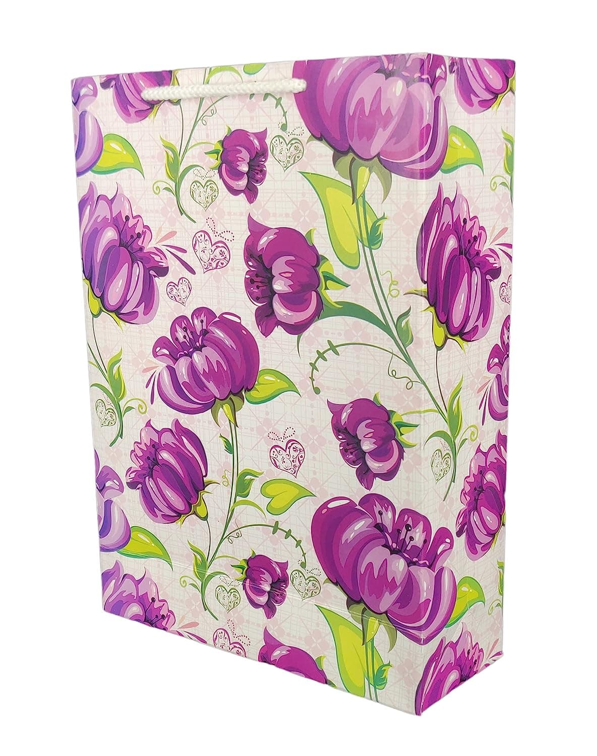 Purple Flower Design Gift Bags For Gifting, Weddings, Birthday,Holiday Presents (28x20x7.5 Cm)