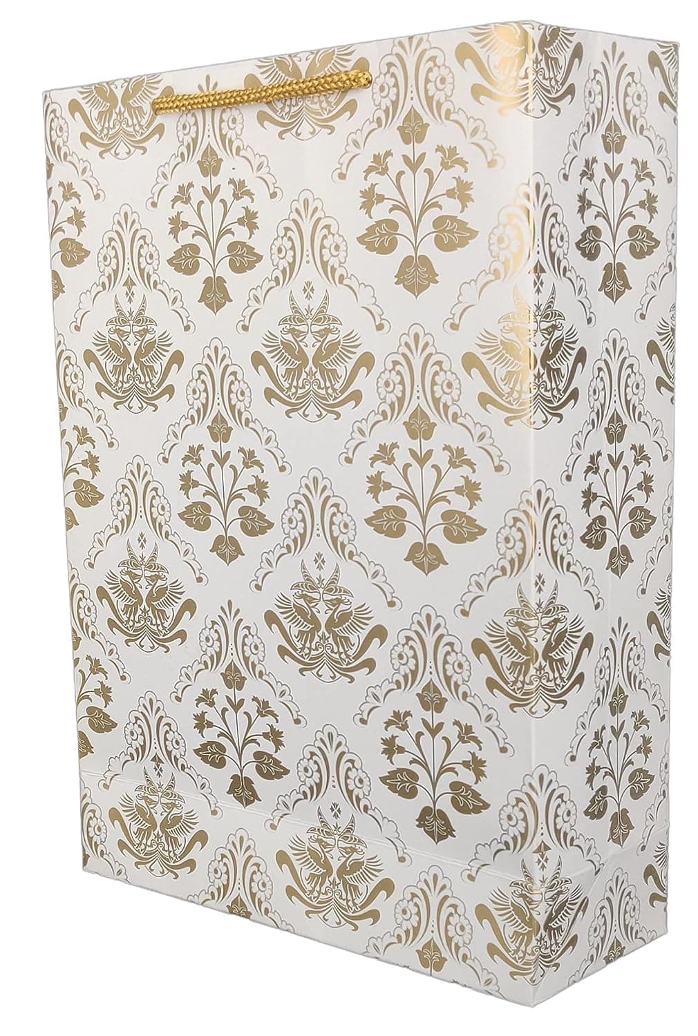 Golden Bird Design Paper Gift Bags For Gifting, Weddings, Birthday, Holiday Presents (20.32x7.62x27.94 Cm)