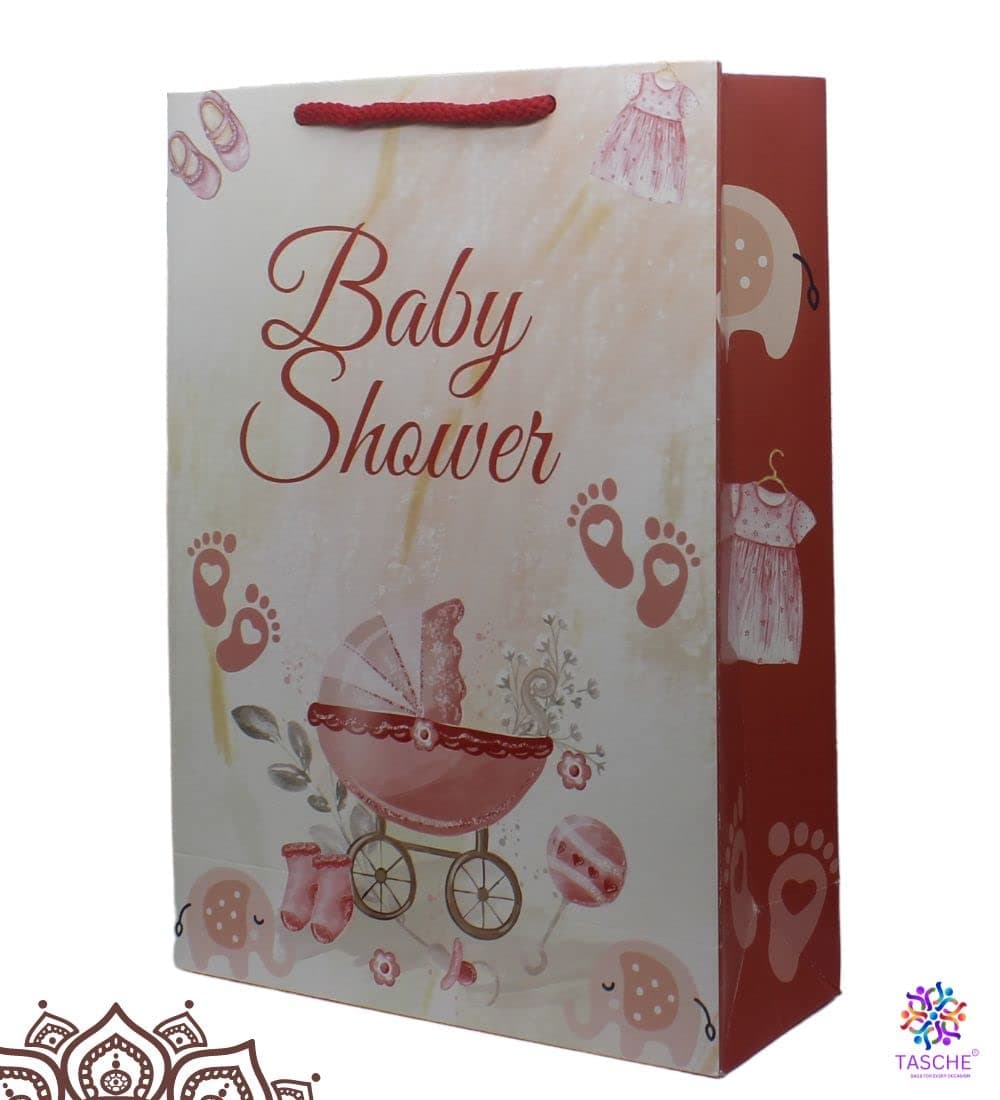 Maroon Trolly Baby Shower Gift Paper Bags | Gift Bags For Return Gifts, Baby Shower, Holiday Presents (11x8x3 Inch)