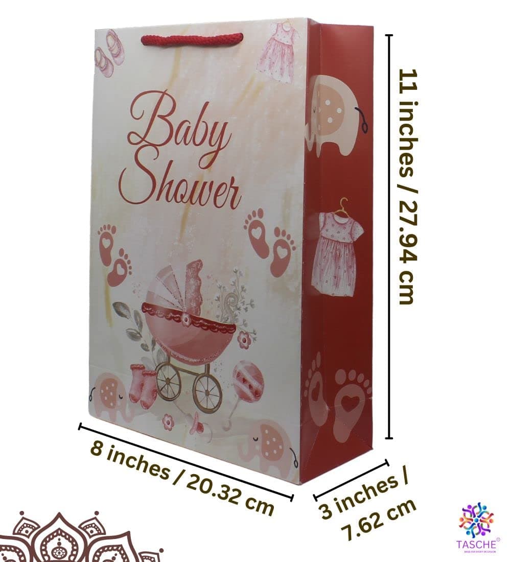 Maroon Trolly Baby Shower Gift Paper Bags | Gift Bags For Return Gifts, Baby Shower, Holiday Presents (11x8x3 Inch)