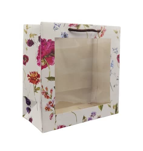 Multicolor Alekhya Design Transparent Window Bag Printed Gift Bags For Gifting | Weddings | Birthday | Holiday Presents (9x9x4 Inch)