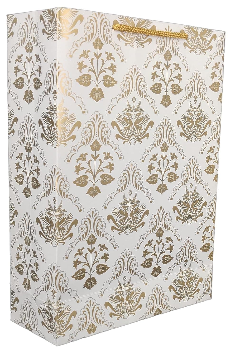 Golden Bird Design Paper Gift Bags For Gifting, Weddings, Birthday, Holiday Presents (20.32x7.62x27.94 Cm)
