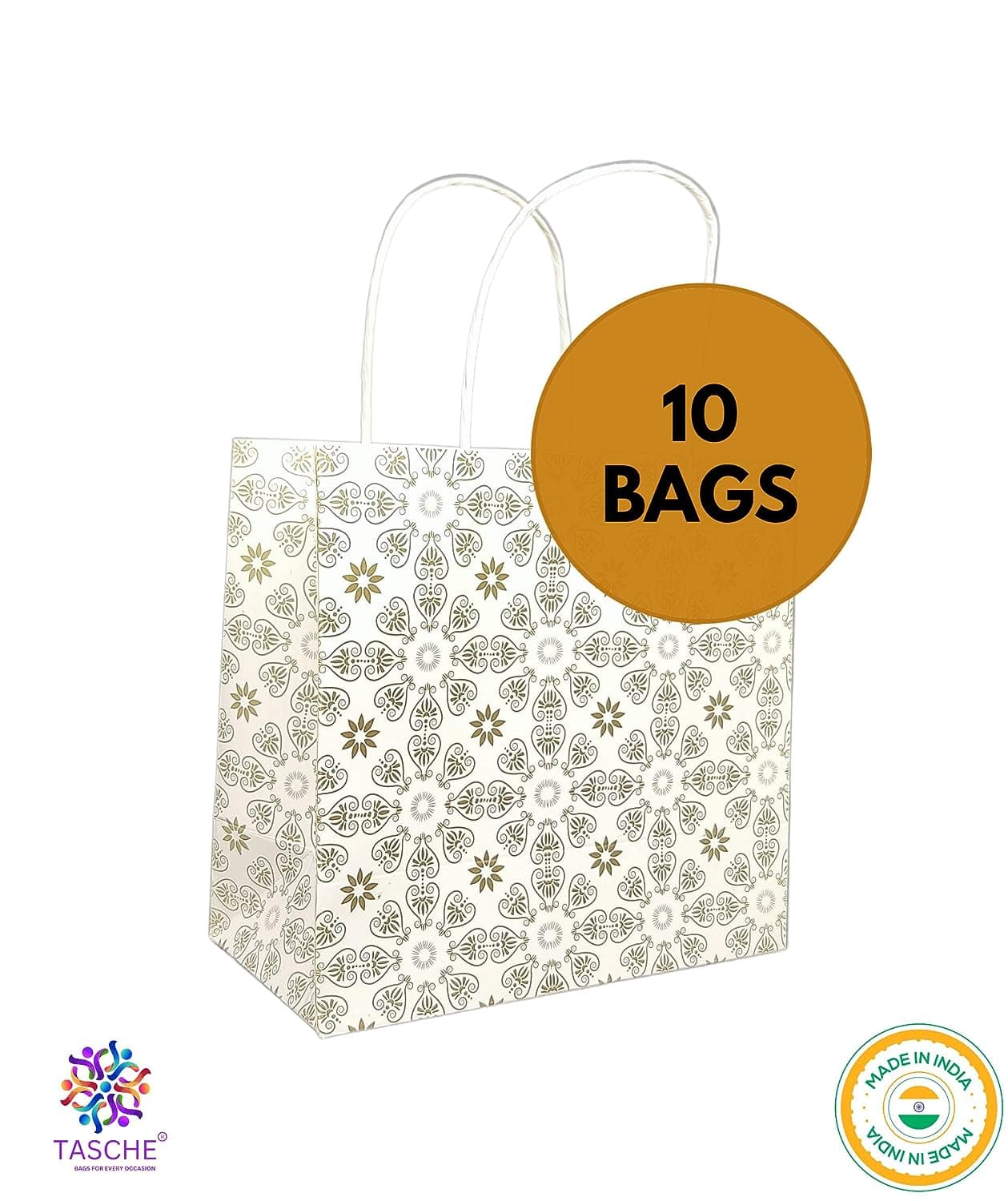 Golden Love Symbols Design Bag For Return Gift, Small Presents, Weddings, Birthday, Holiday Presents (8x8x4 Inch)