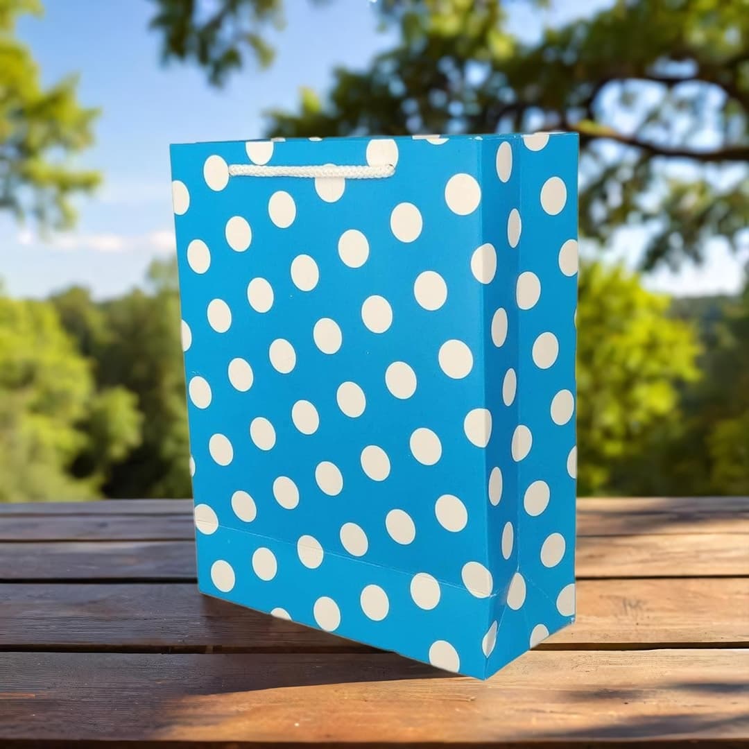 Blue Dotted Paper Gift Bags For Baby Shower Return Gift, Small Presents (17.78x7.62x22.86 Cm)