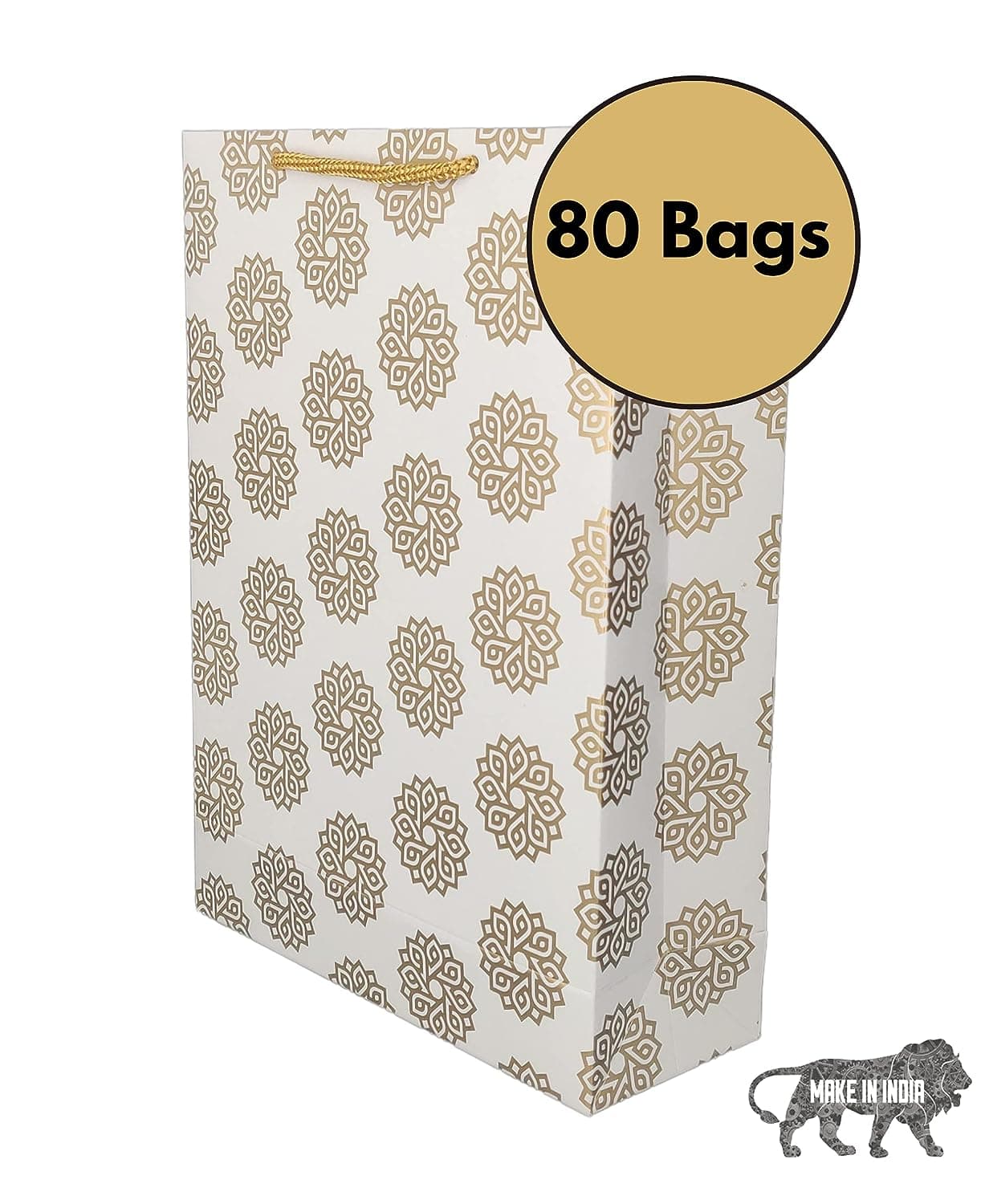 Golden Chakras Paper Gift Bags For Return Gift, Small Presents, Weddings, Birthday, Holiday Presents (20.32x7.62x27.94 Cm)