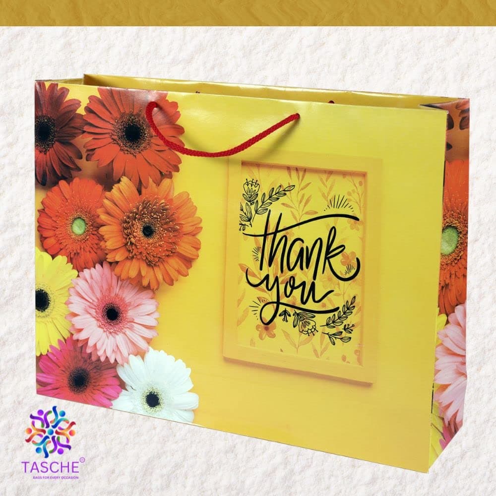 Yellow Thank You Gift Bags For Gifting | Weddings | Birthday | Holiday Presents (12x15.75x4 Inch)