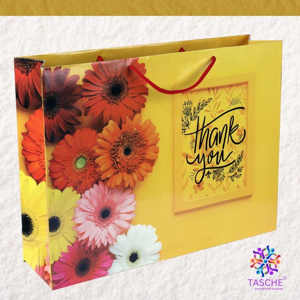 Yellow Thank You Gift Bags For Gifting | Weddings | Birthday | Holiday Presents (12x15.75x4 Inch)