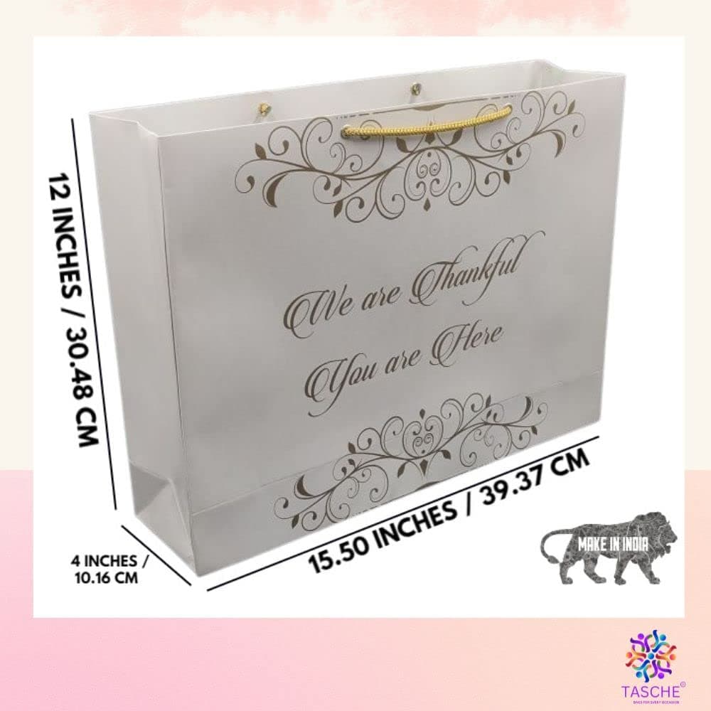 Multicolor Thankful You Are Here Printed Gift Bags For Gifting | Weddings | Birthday | Holiday Presents (12x4x15.50 Inch)