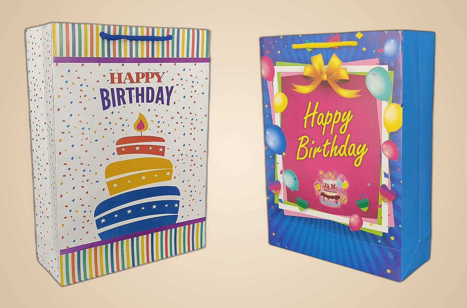 Multicolor Cake Birthday And Ribbon Birthday Assorted Design Printed Paper Carry Bags | Gift Bags For Return Gifts, Birthday And Presents (28x20x7.5 Inch)