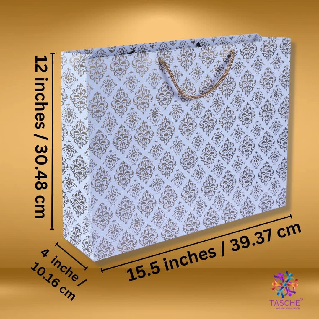 Gold Economy Flowers Big Paper Gift Bags For Baby Shower Return Gift, Small Presents, Weddings, Birthday, Holiday Presents (39.37x10.16x30.48 Cm)