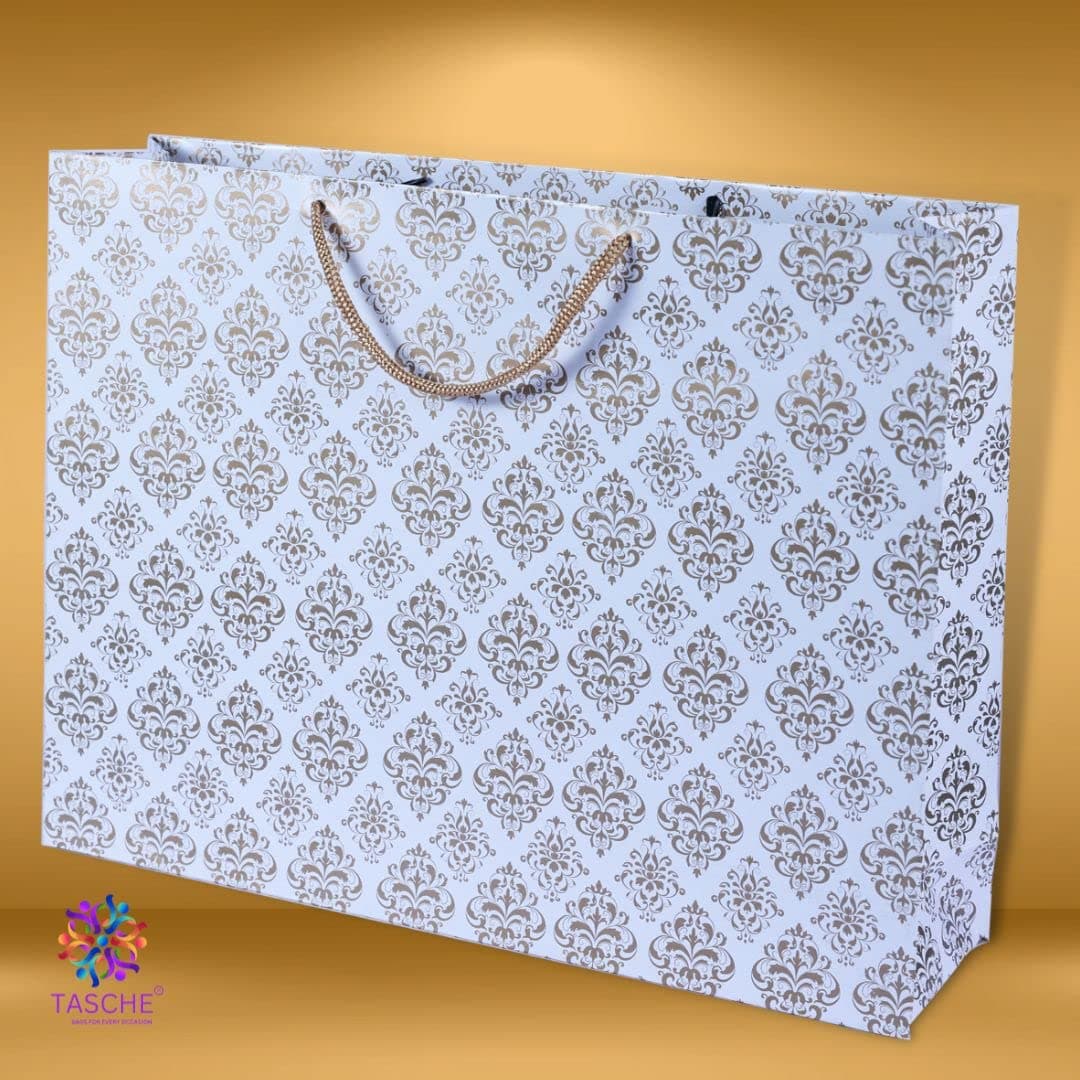 Gold Economy Flowers Big Paper Gift Bags For Baby Shower Return Gift, Small Presents, Weddings, Birthday, Holiday Presents (39.37x10.16x30.48 Cm)