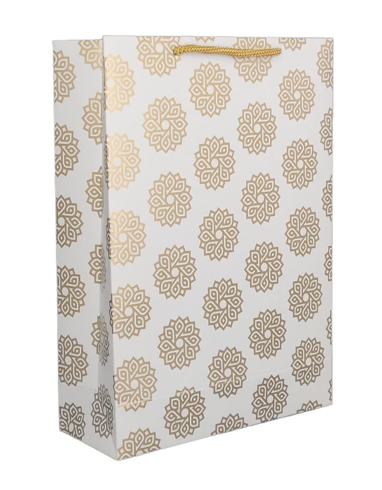 Gold Lotus And Gold Chakras Design Printed Assorted Gift Paper Bags (11x8x3 Inch)