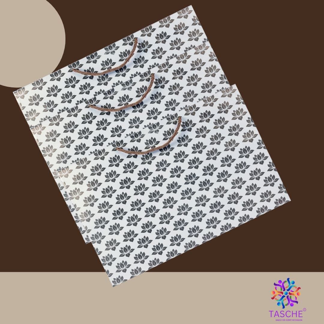 Golden Lotus Printed Gift Bags For Gifting | Weddings | Birthday | Holiday Presents (12x4x15.50 Inch)