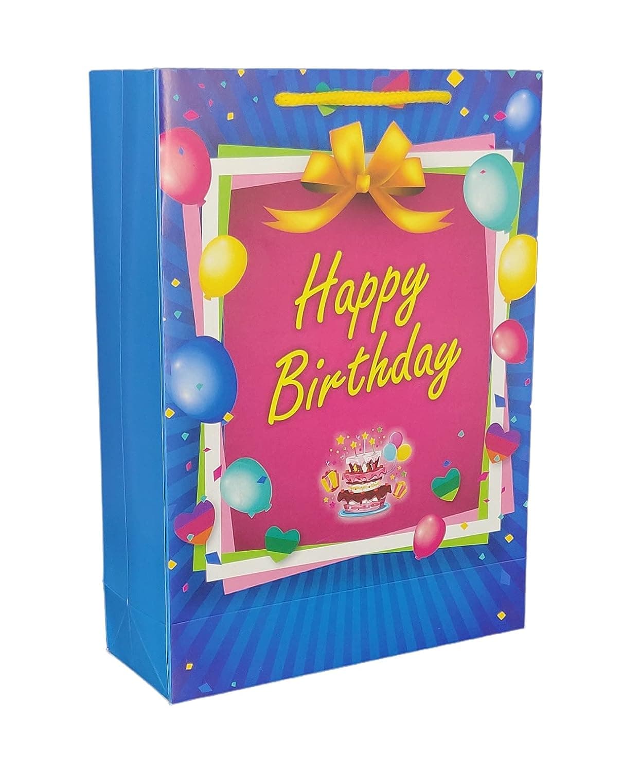 Blue & Pink Happy Birthday Paper Gift Bags For Return Gift, Small Presents (20.32x7.62x27.94 Cm)