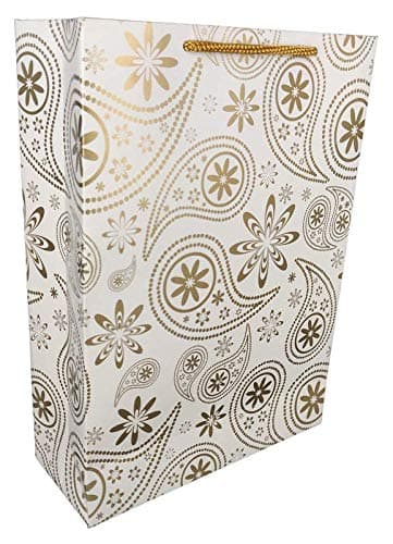 Golden Mehendi Design Paper Gift Bags For Gifting, Weddings, Birthday, Holiday Presents (20.32x7.62x27.94 Cm)