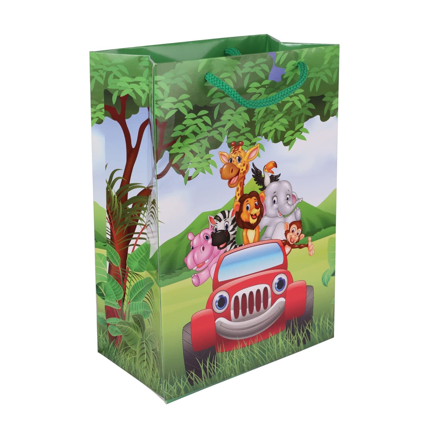 Multicolor Jungle Birthday Theme Gift Bags For Gifting | Weddings | Birthday | Holiday Presents (10x7x4 Inch)