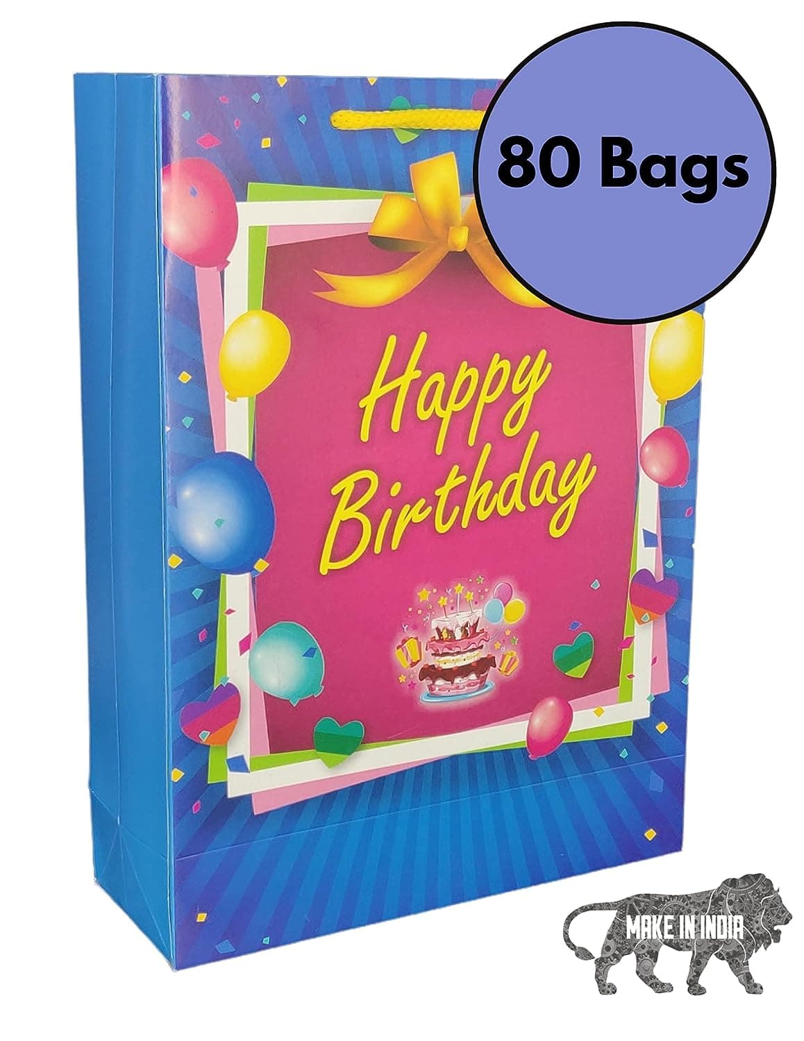 Blue & Pink Happy Birthday Paper Gift Bags For Return Gift, Small Presents (20.32x7.62x27.94 Cm)
