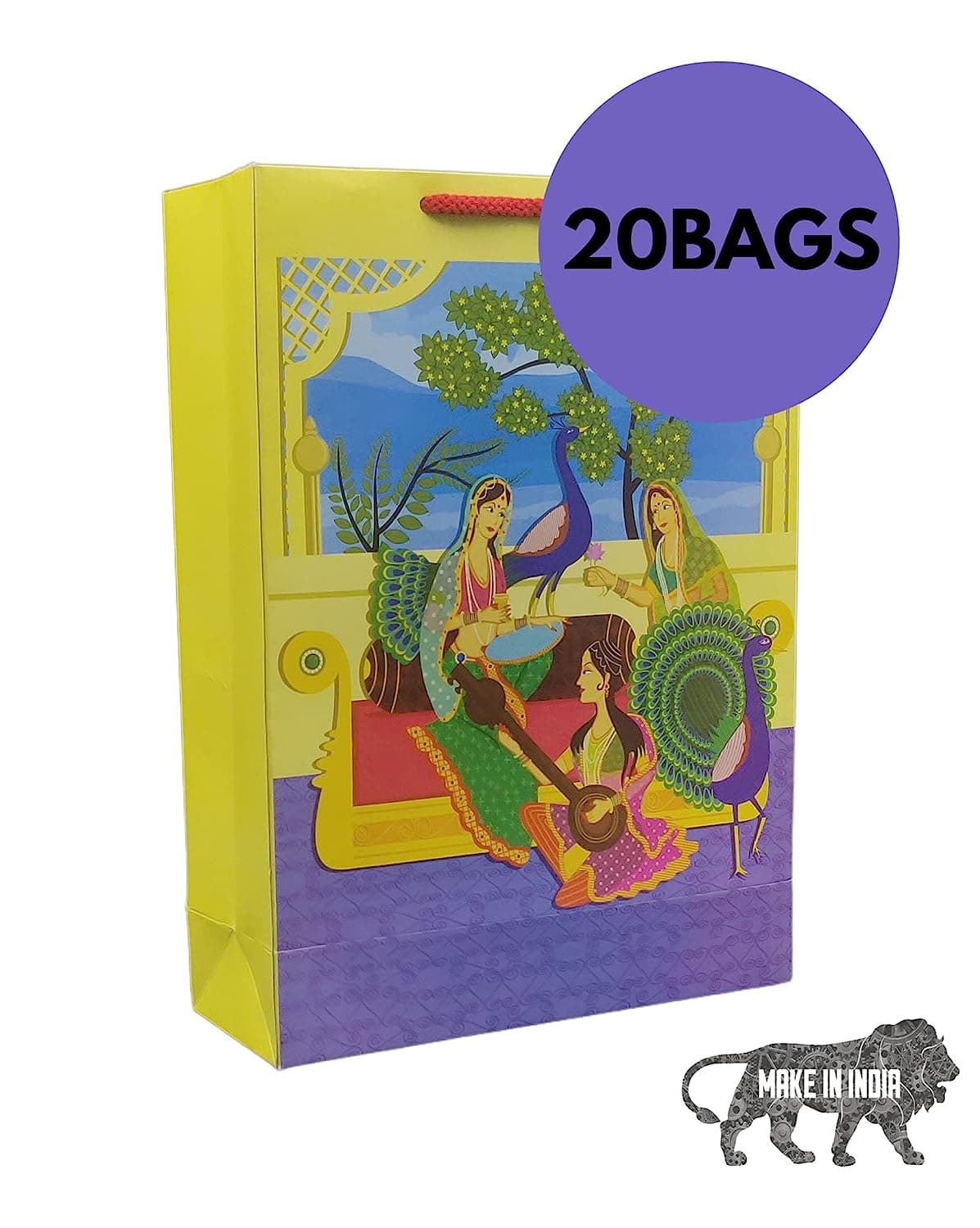 Multicolor Tambura Design Gift Bag For Gifting, Weddings, Birthday, Holiday Presents (28x20x7.5 Cm)
