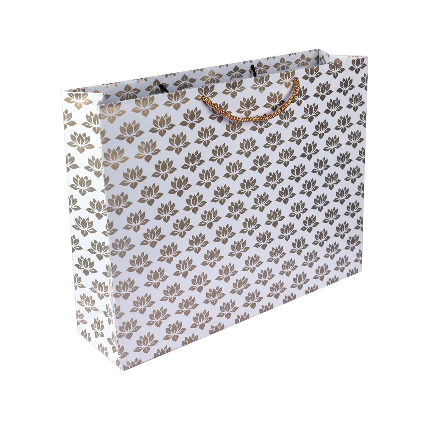 Golden Lotus Printed Gift Bags For Gifting | Weddings | Birthday | Holiday Presents (12x4x15.50 Inch)
