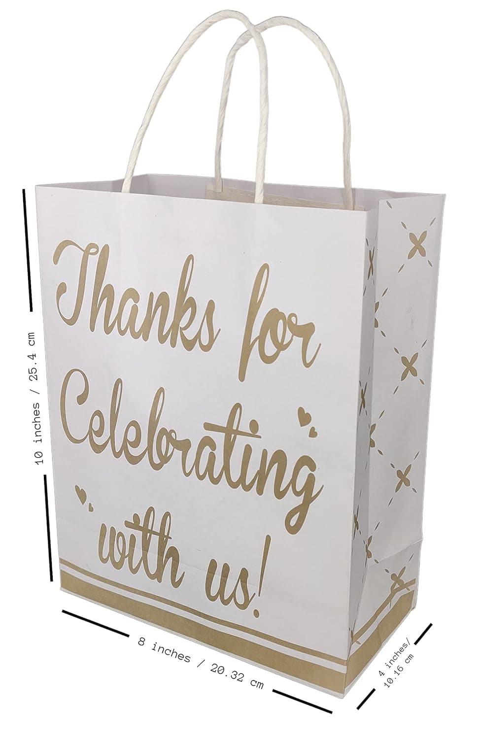 White Thank You Printed Paper Gift Bags For Baby Shower Return Gift, Small Presents, Weddings, Birthday, Holiday Presents (20.32x10.16x25.4 Cm)