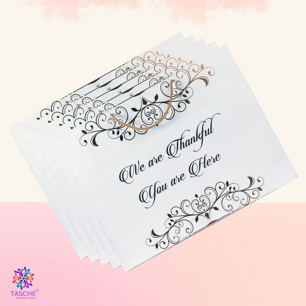 Multicolor Thankful You Are Here Printed Gift Bags For Gifting | Weddings | Birthday | Holiday Presents (12x4x15.50 Inch)