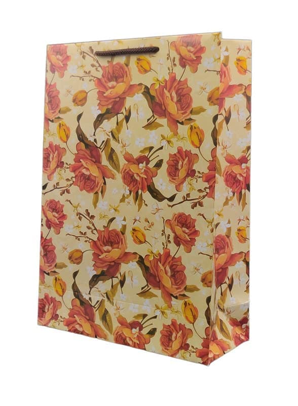 Artistic Rose Design Paper Gift Bags For Return Gift, Small Presents, Weddings, Birthday, Holiday Presents Printed (14x10x4 Inch)