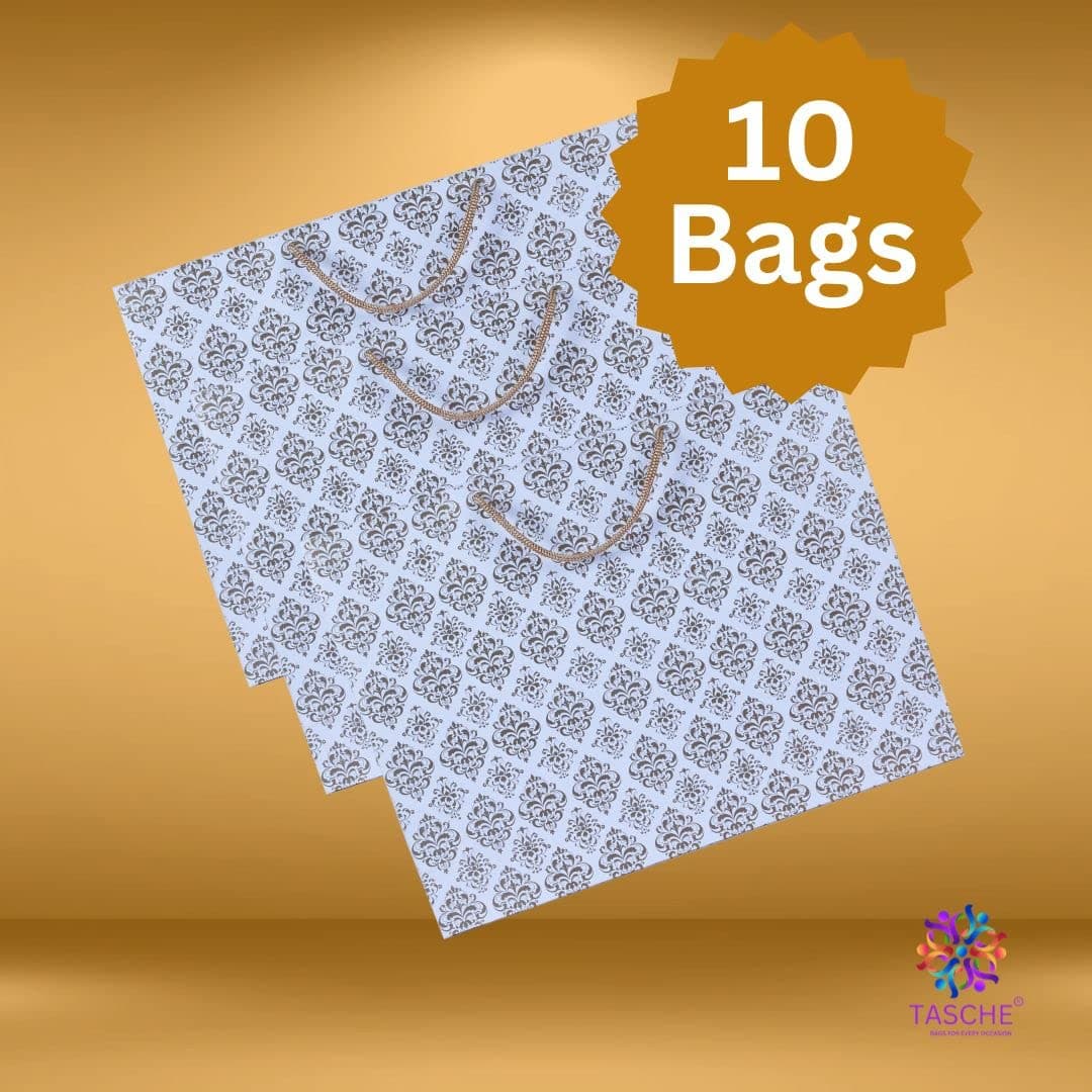 Gold Economy Flowers Big Paper Gift Bags For Baby Shower Return Gift, Small Presents, Weddings, Birthday, Holiday Presents (39.37x10.16x30.48 Cm)