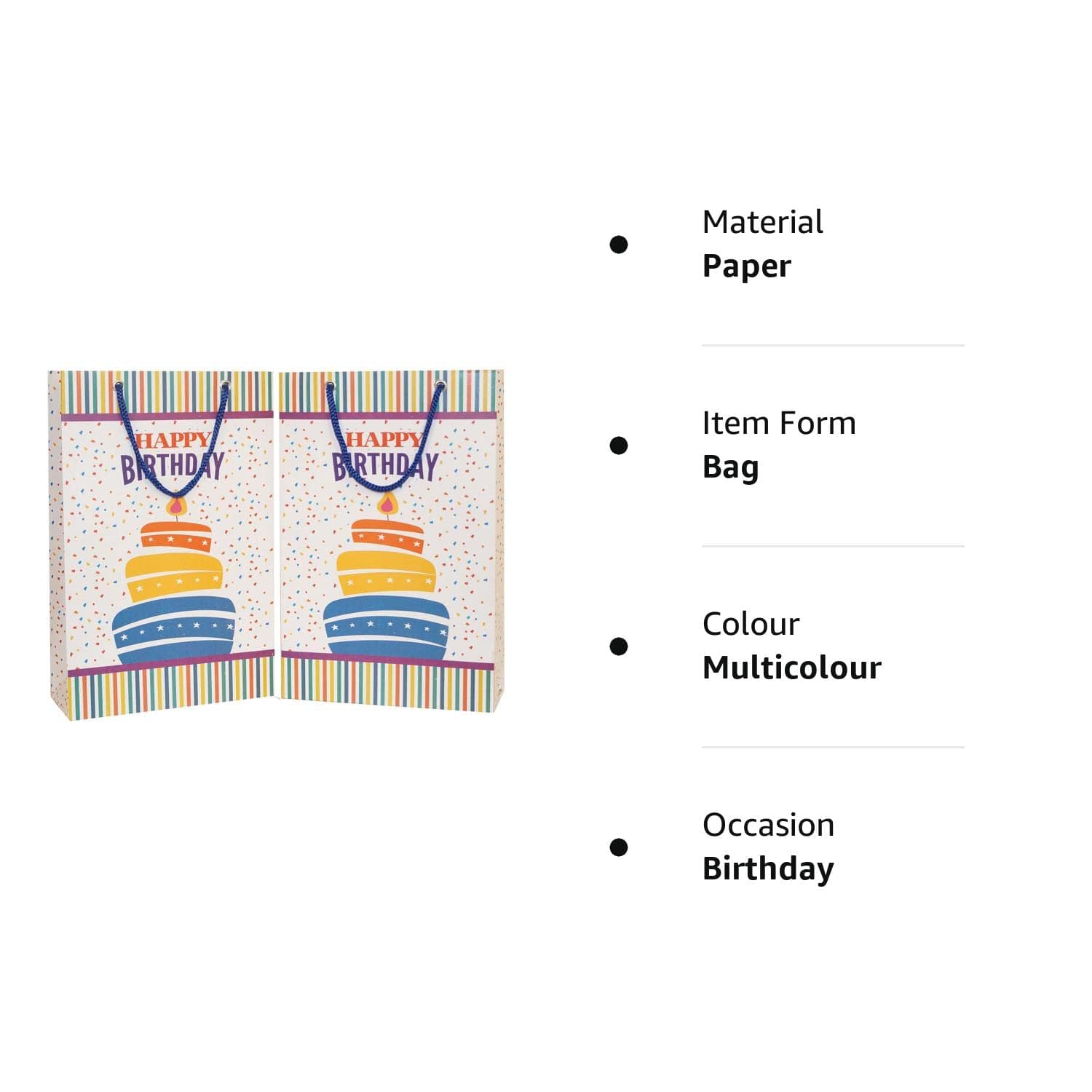 Multicolor Birthday Gift Paper Bags, (28x20x7.5 Cm)
