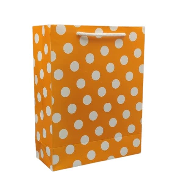 Orange Small Dots Printed Bags For Gifting | Weddings | Birthday | Holiday Presents (9x7x3 Inch)