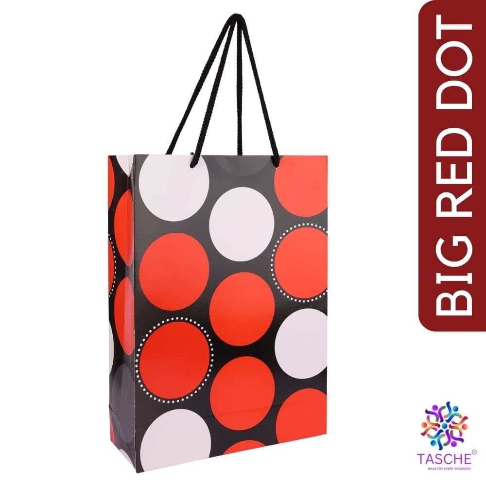 Black & Red Dotted Gift Bags For Gifting, Weddings, Birthday,Holiday Presents (28x20x7.5 Cm)