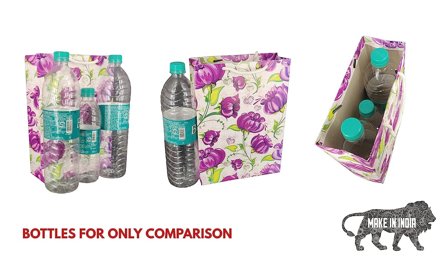 Purple Flower Design Gift Bags For Gifting, Weddings, Birthday,Holiday Presents (28x20x7.5 Cm)