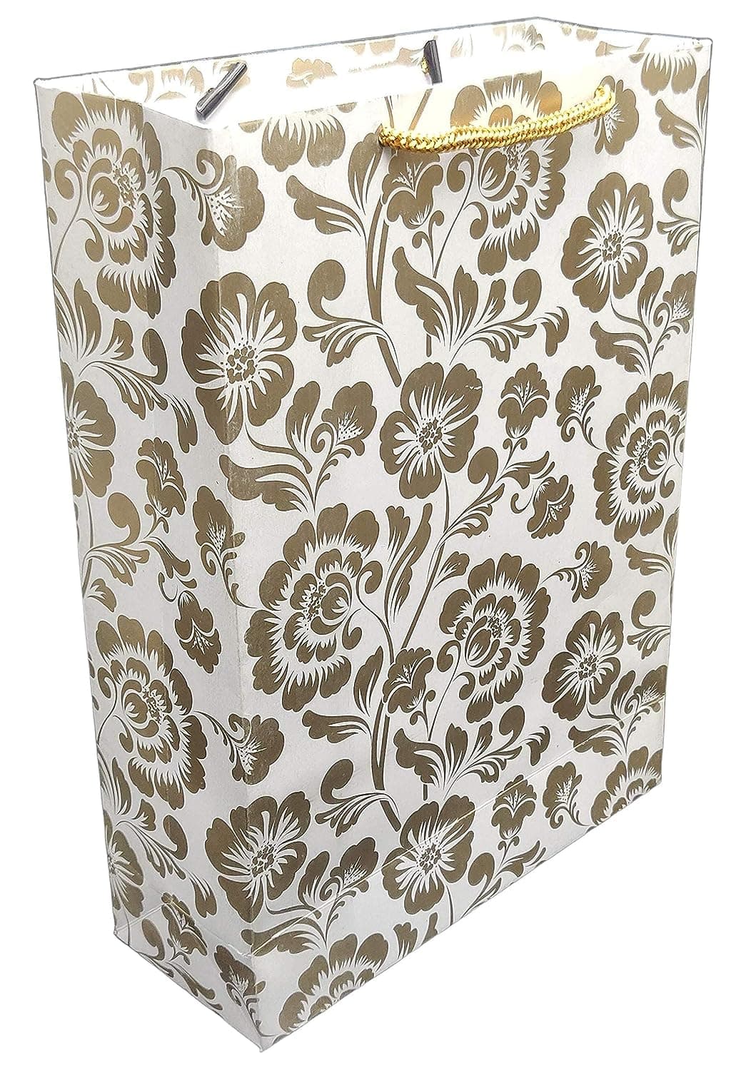 Gold Mandaram Design Gift Bags For Gifting, Weddings, Birthday, Holiday Presents (20.32x7.62x27.94 Cm)