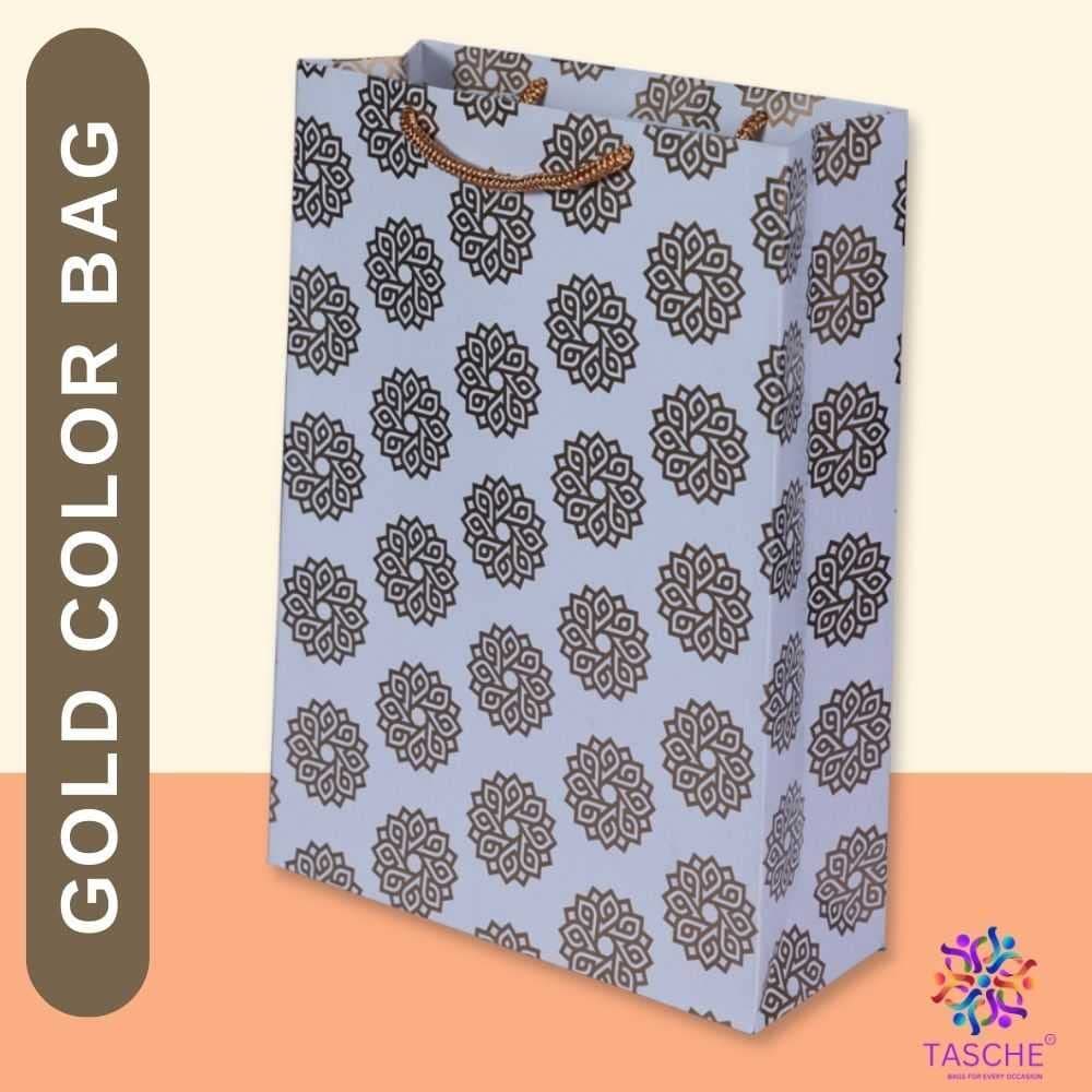 Gold Lotus And Gold Chakras Design Printed Assorted Gift Paper Bags (11x8x3 Inch)