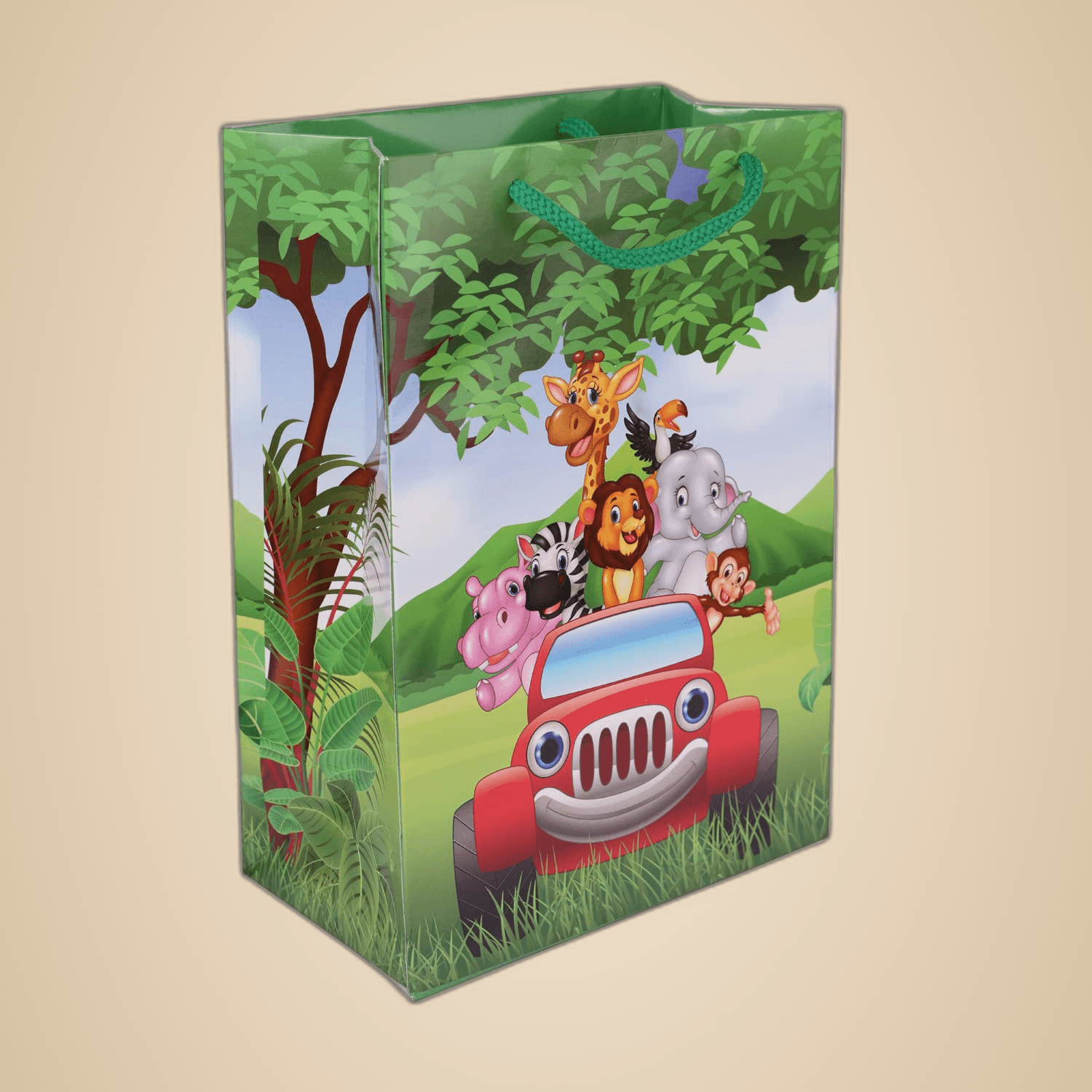 Multicolor Jungle Birthday Theme Gift Bags For Gifting | Weddings | Birthday | Holiday Presents (10x7x4 Inch)