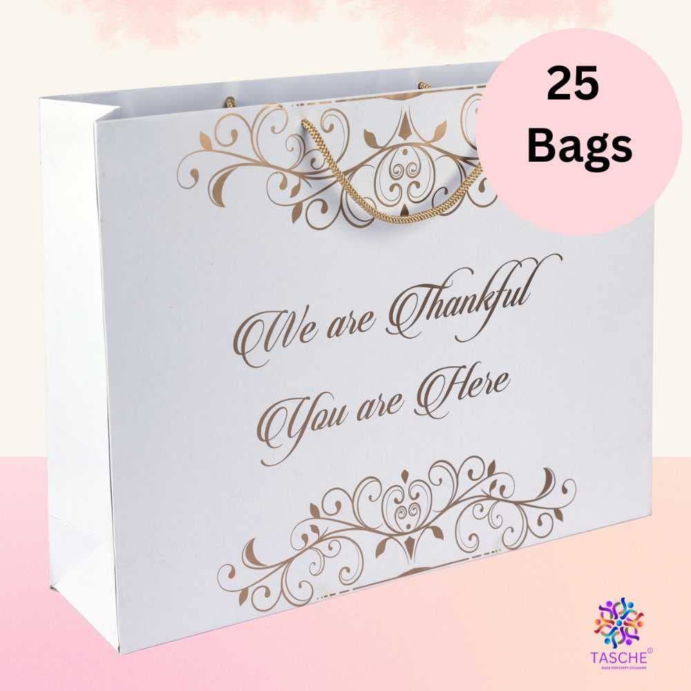 Multicolor Thankful You Are Here Printed Gift Bags For Gifting | Weddings | Birthday | Holiday Presents (12x4x15.50 Inch)