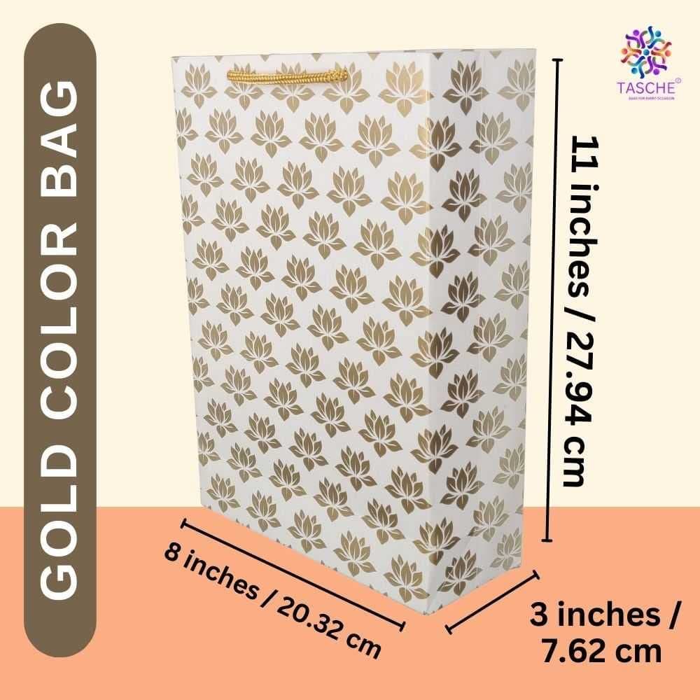 Gold Lotus And Gold Chakras Design Printed Assorted Gift Paper Bags (11x8x3 Inch)