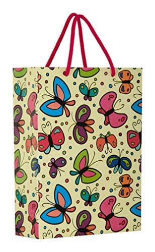 Multicolor Butterfly Design Gift Bags For Gifting, Weddings, Birthday, Holiday Presents (28x20x7.5 Cm)