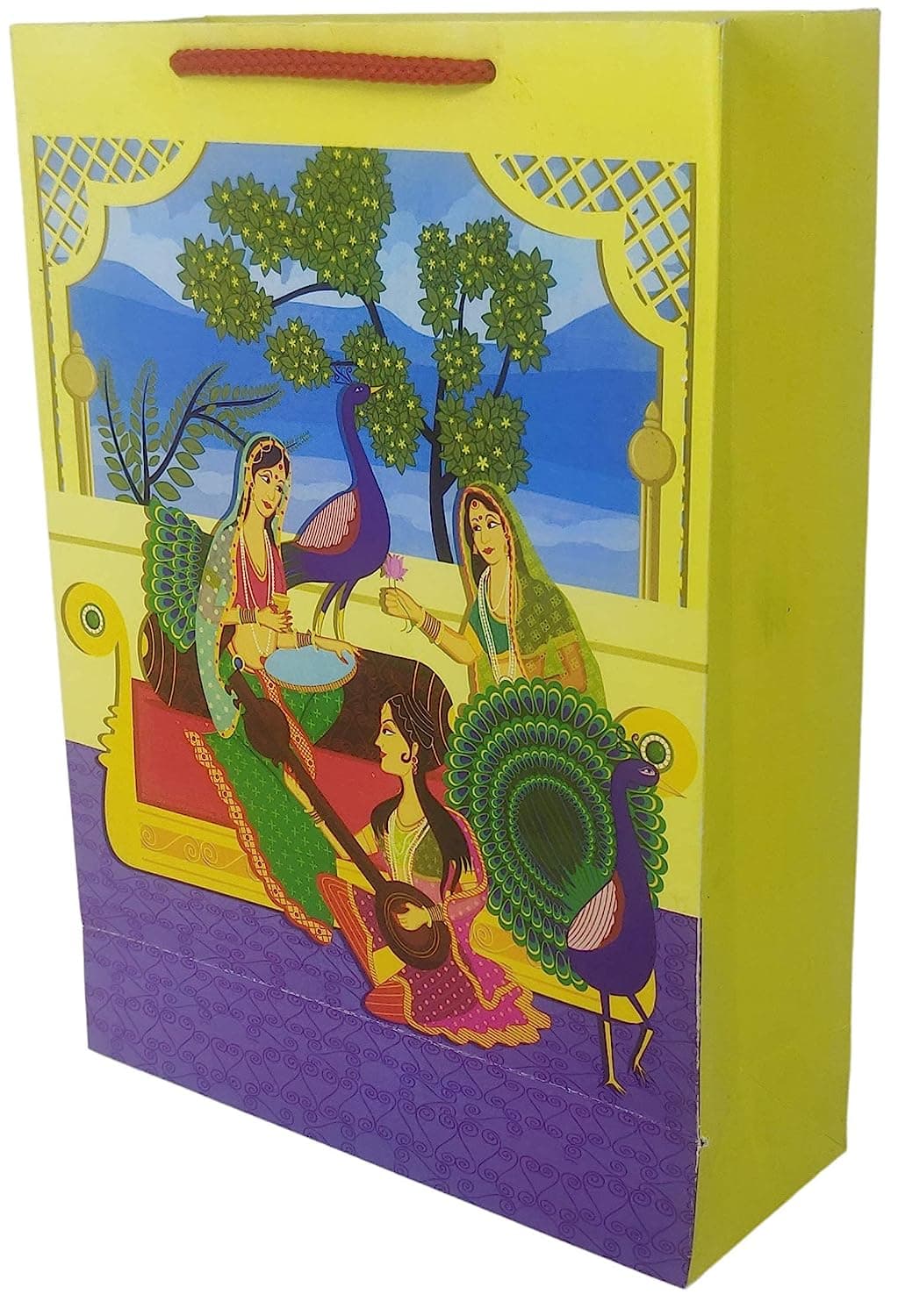 Multicolor Tambura Design Gift Bag For Gifting, Weddings, Birthday, Holiday Presents (28x20x7.5 Cm)